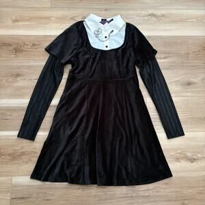 Wednesday Black Velvet Collared Twofer Long-Sleeve Dress M